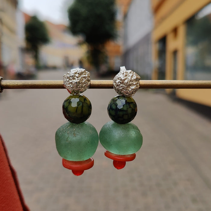 Molini øreringe med grøn jade og sølv